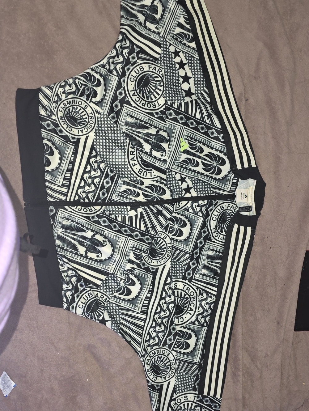 Exclusive Farm Rio Adidas Black and White Graphic Zip Jacket And Pants